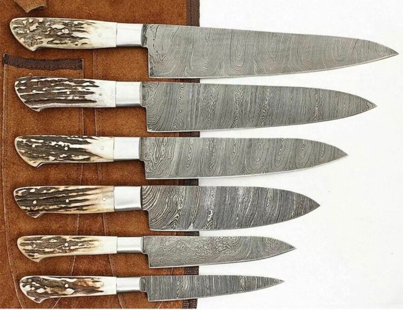 Premium Damascus Steel 6pcs Chef Knife Collection With Leather Carry Bag 1