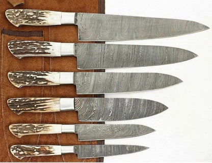 Premium Damascus Steel 6pcs Chef Knife Collection With Leather Carry Bag 1