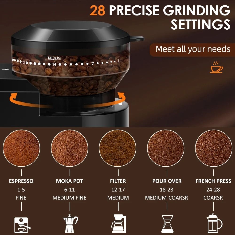 Automatic Burr Mill Coffee Grinder With 28 Adjustable Gears For Espresso French Press And Drip Coff 1