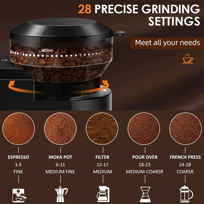 Automatic Burr Mill Coffee Grinder With 28 Adjustable Gears For Espresso French Press And Drip Coff 1