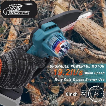 Mini Chainsaw 6 Inch Handheld Electric Portable Saw For Woodworking Compatible With 18V Batteries 2
