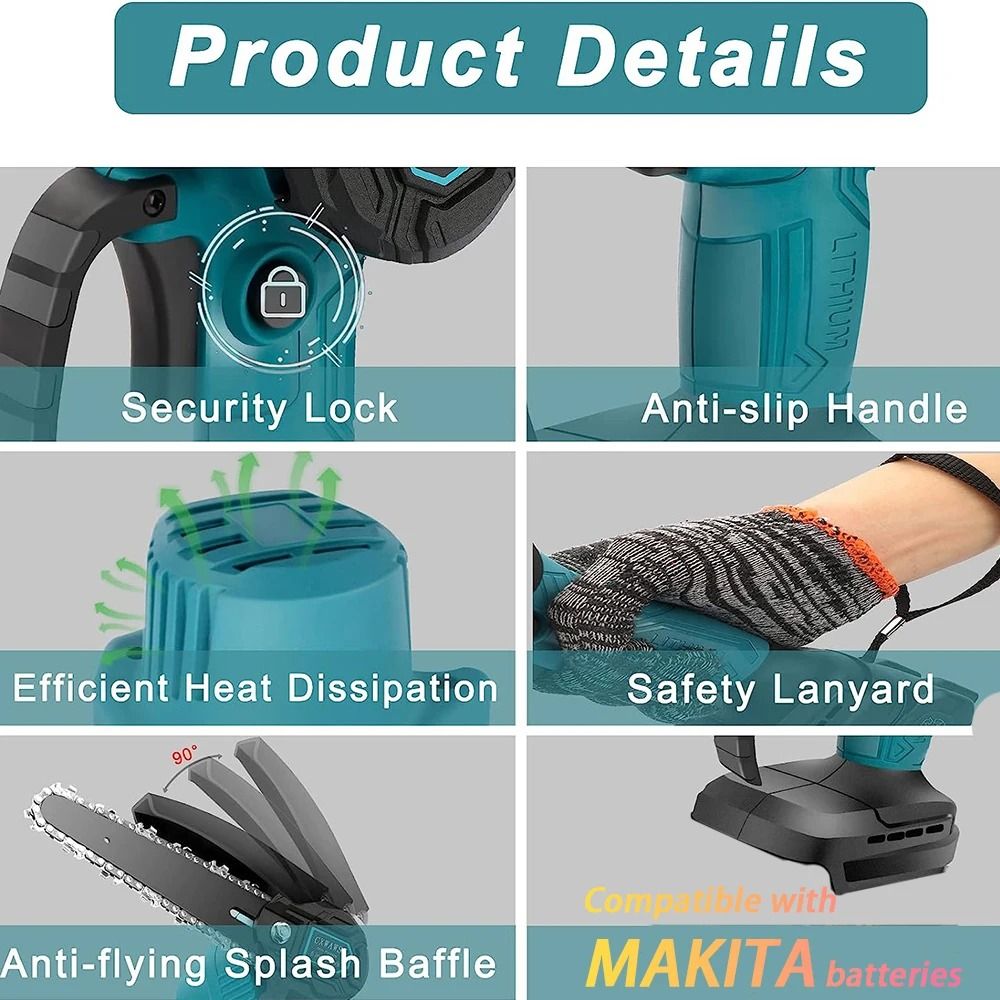 Mini Chainsaw 6 Inch Handheld Electric Portable Saw For Woodworking Compatible With 18V Batteries 5