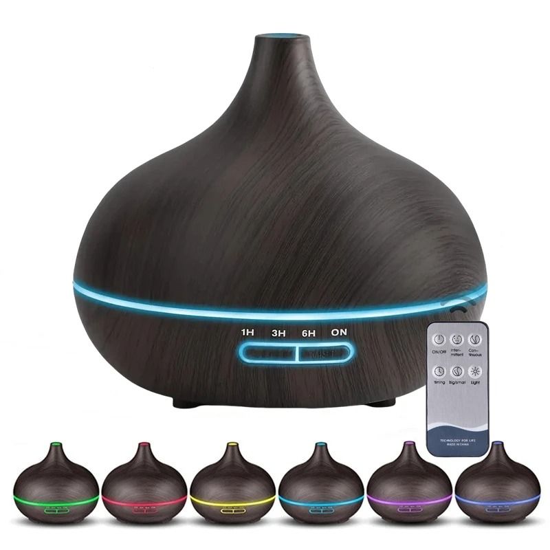 550ml Wood Color USB Aroma Diffuser with Remote and 7 Color LED Lights