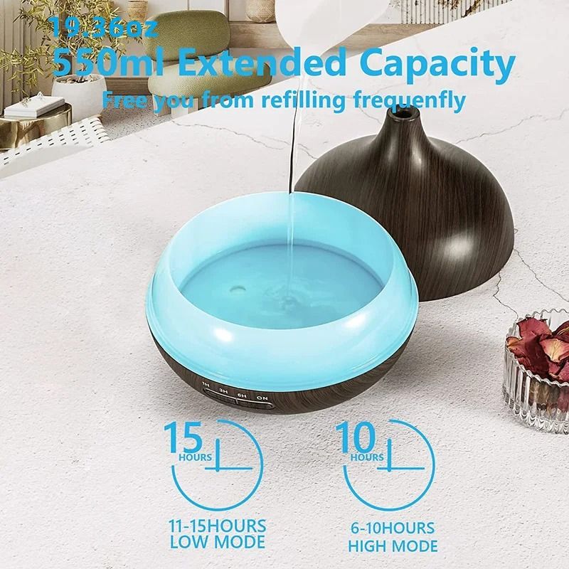 550ml Wood Color USB Aroma Diffuser With Remote And 7 Color LED Lights 3