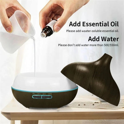 550ml Wood Color USB Aroma Diffuser With Remote And 7 Color LED Lights 4