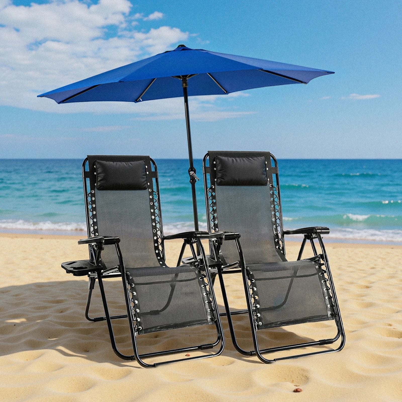 Zero Gravity Recliner Lounge Chair with Cup Holder Tray and Adjustable Pillow Portable Outdoor Patio Chair