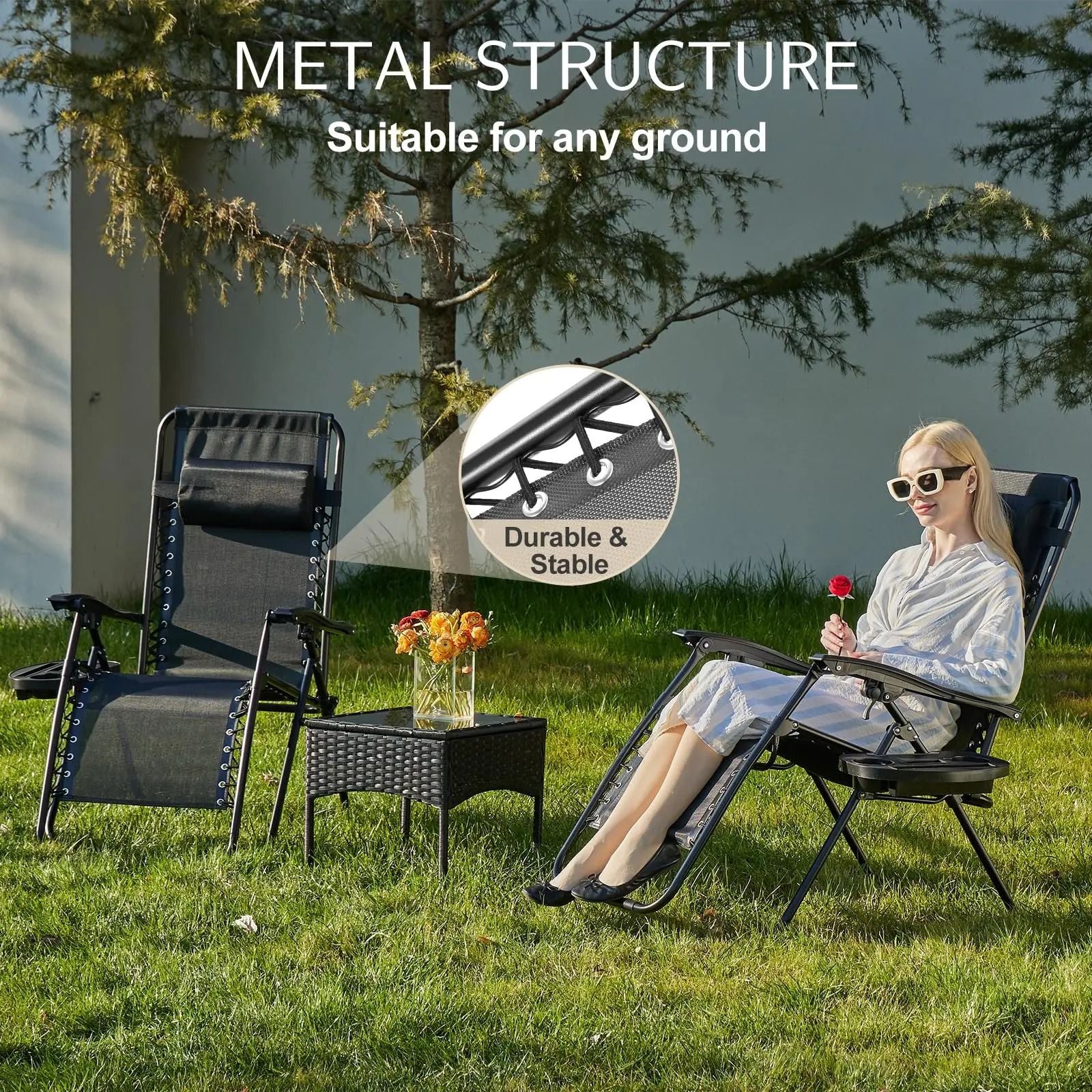 Zero Gravity Recliner Lounge Chair With Cup Holder Tray And Adjustable Pillow Portable Outdoor Pati 1