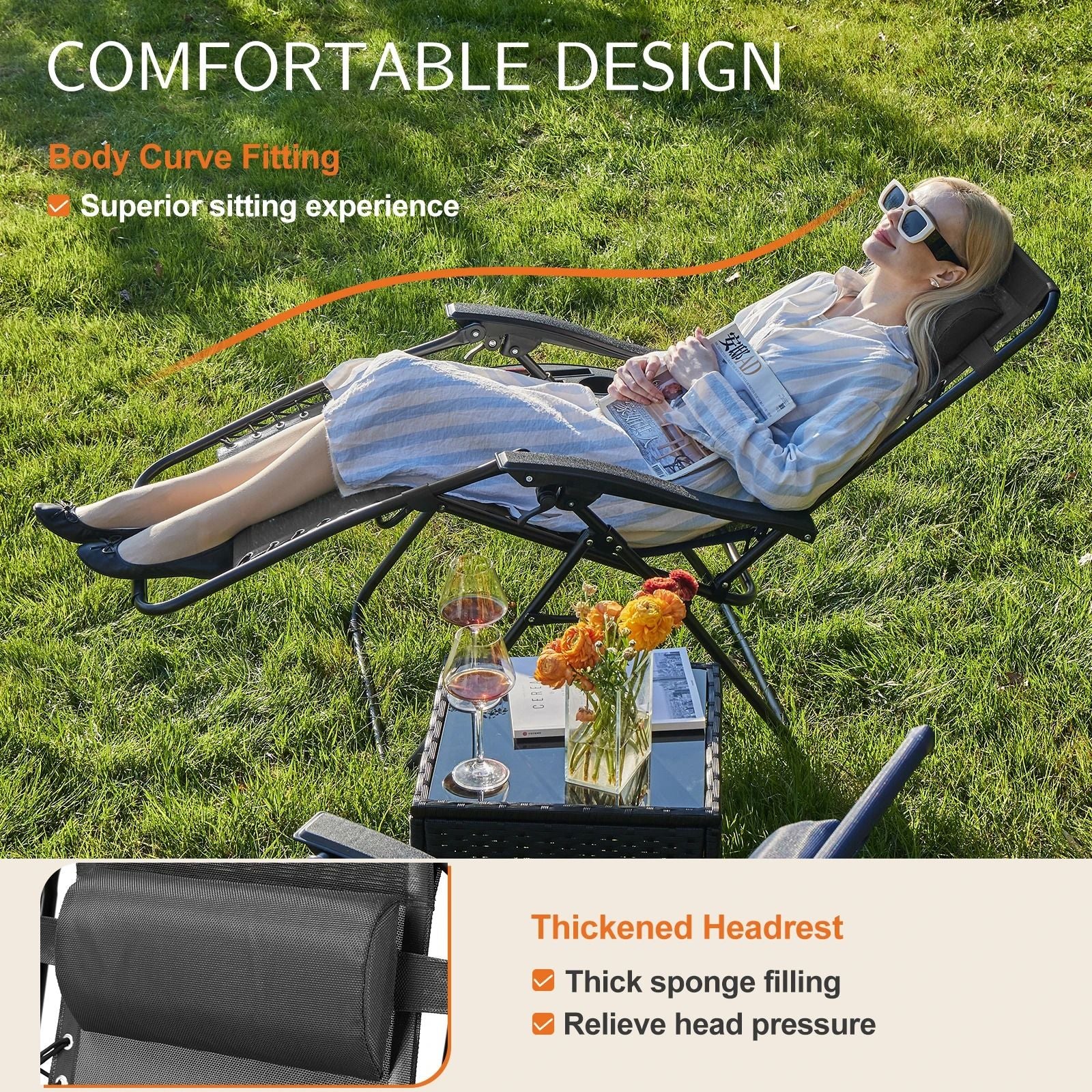 Zero Gravity Recliner Lounge Chair With Cup Holder Tray And Adjustable Pillow Portable Outdoor Pati 2