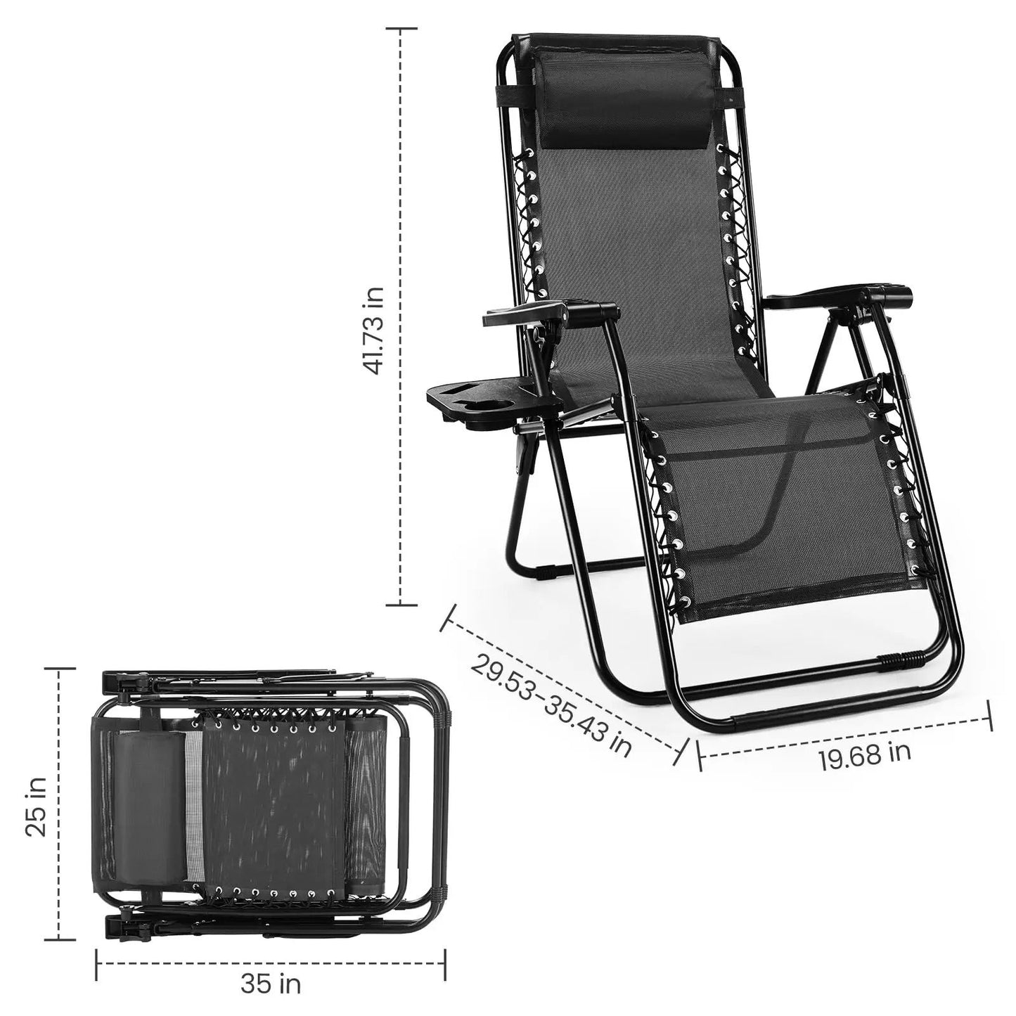 Zero Gravity Recliner Lounge Chair With Cup Holder Tray And Adjustable Pillow Portable Outdoor Pati 3