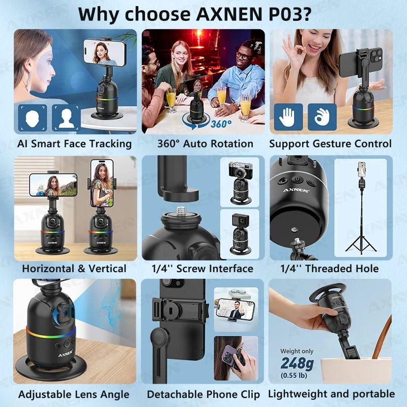 Smart Auto Face Tracking Gimbal With 360 Rotation For Smartphone And Camera 4