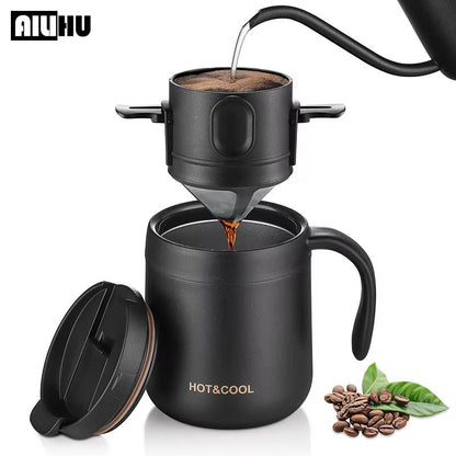 Stainless Steel Portable Coffee Dripper – Reusable Pour Over Coffee & Tea Filter Set