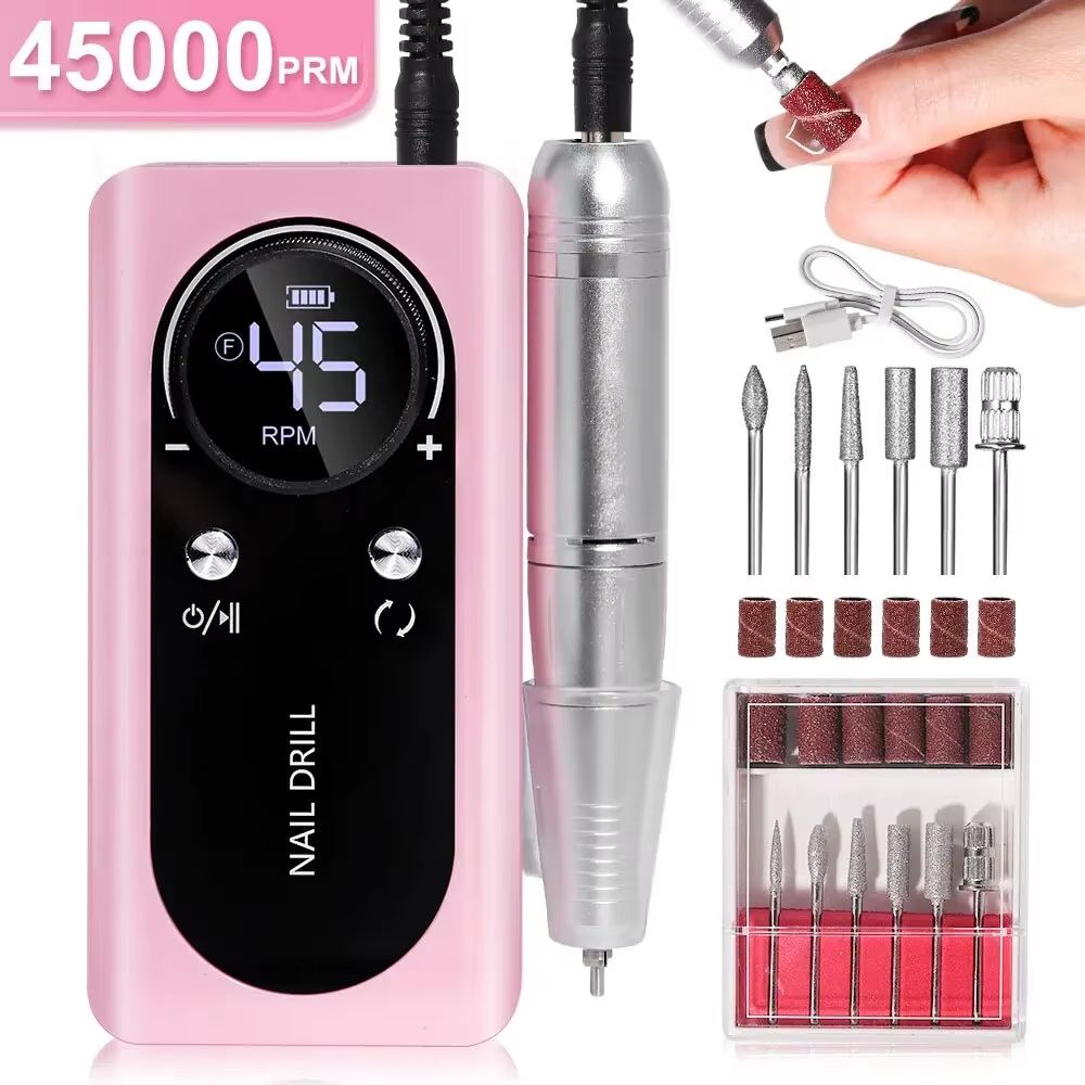 Professional 45000RPM Rechargeable Electric Nail Drill Machine  Portable Low Noise Nail Sander  Fil 10