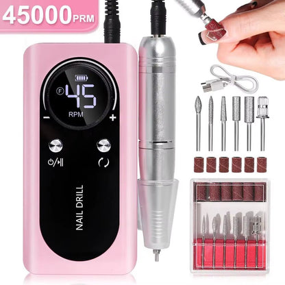 Professional 45000RPM Rechargeable Electric Nail Drill Machine  Portable Low Noise Nail Sander  Fil 10