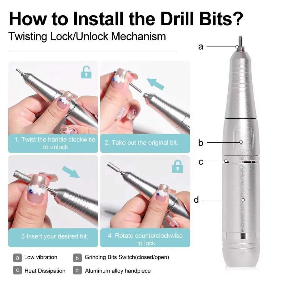 Professional 45000RPM Rechargeable Electric Nail Drill Machine  Portable Low Noise Nail Sander  Fil 3