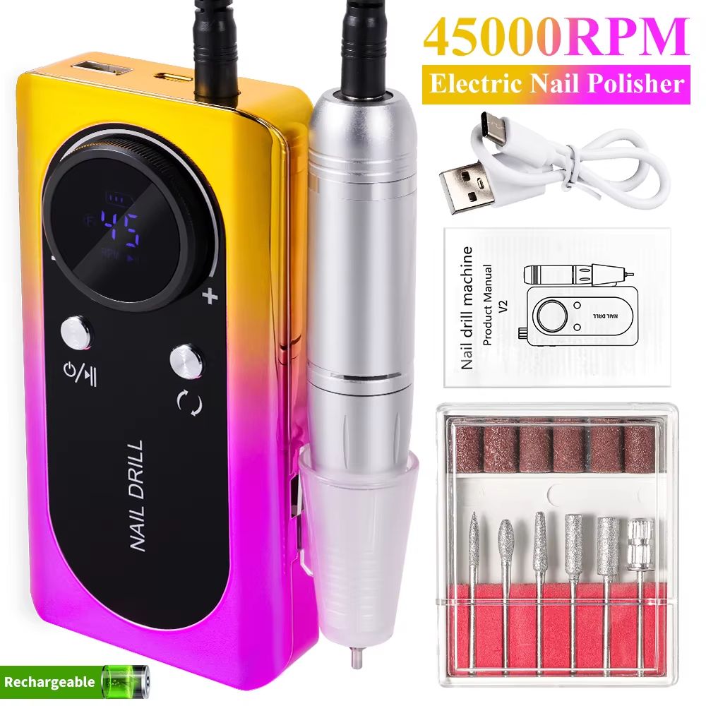 Professional 45000RPM Rechargeable Electric Nail Drill Machine  Portable Low Noise Nail Sander  Fil 7