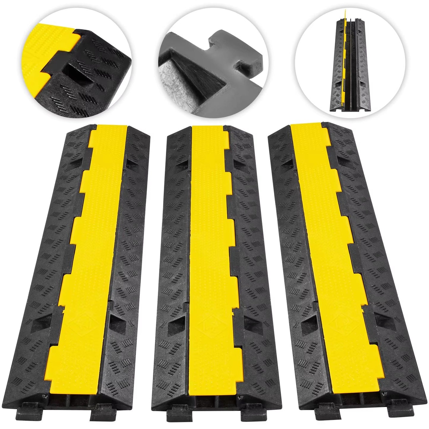 SucceBuy 2-Channel Heavy Duty Cable Protector Ramp – Rubber & PVC Cord Cover with 11,000LBS Load Capacity for Driveways,