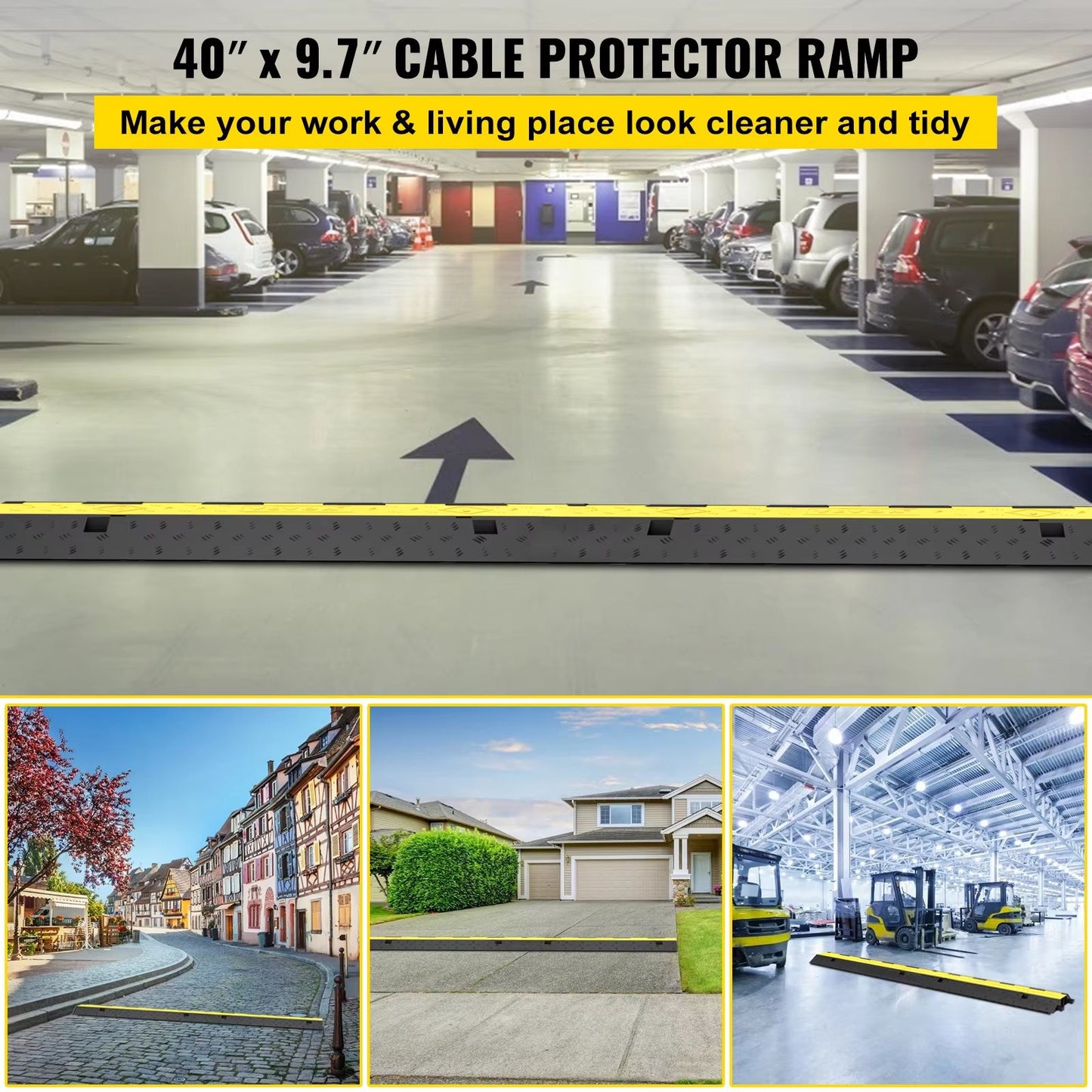 SucceBuy 2Channel Heavy Duty Cable Protector Ramp  Rubber  PVC Cord Cover With 11000LBS Load Capaci 1