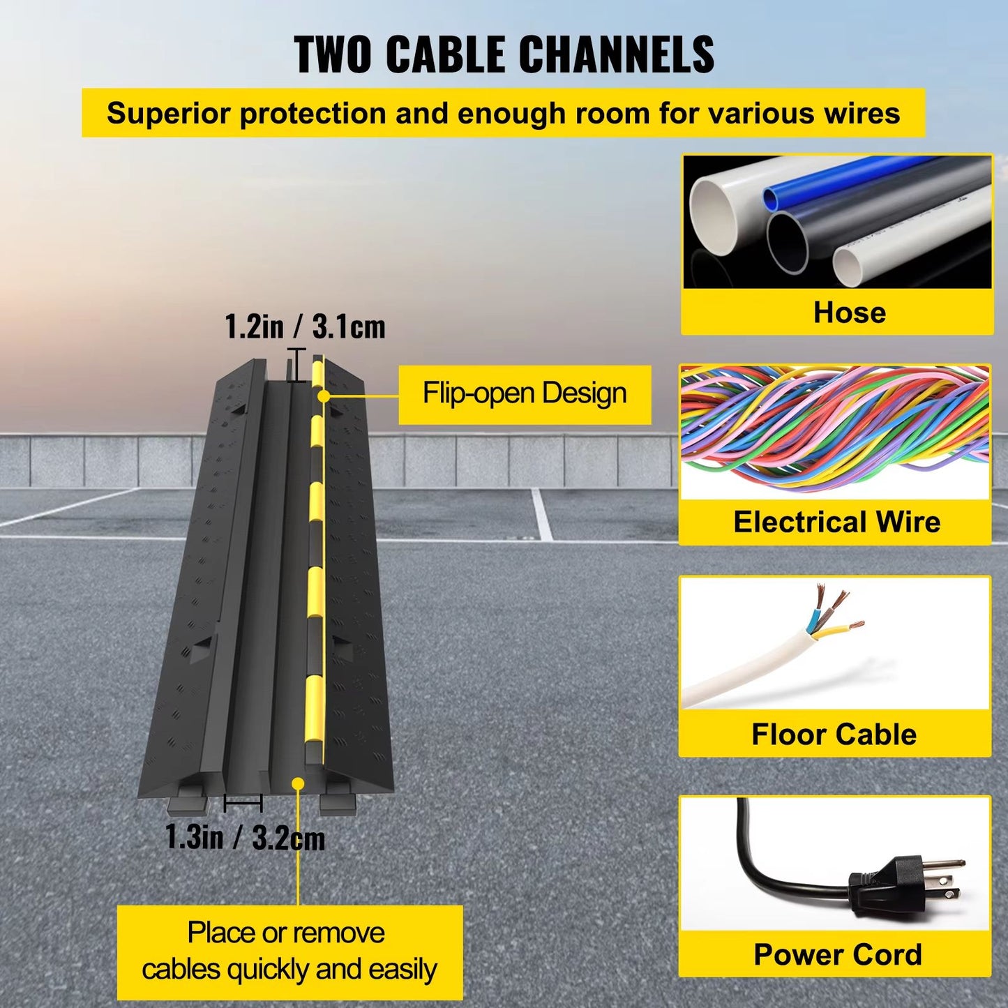 SucceBuy 2Channel Heavy Duty Cable Protector Ramp  Rubber  PVC Cord Cover With 11000LBS Load Capaci 2