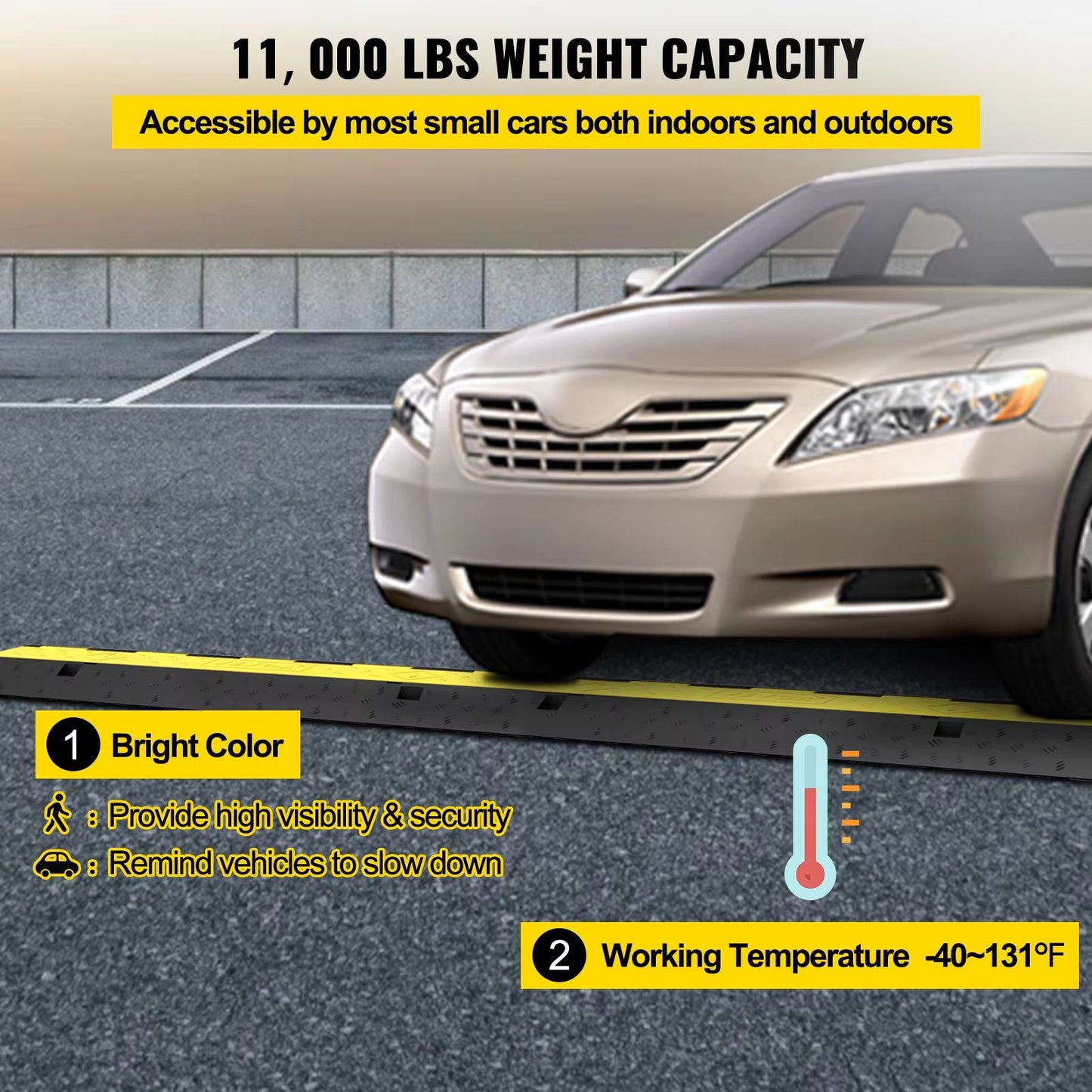 SucceBuy 2Channel Heavy Duty Cable Protector Ramp  Rubber  PVC Cord Cover With 11000LBS Load Capaci 3