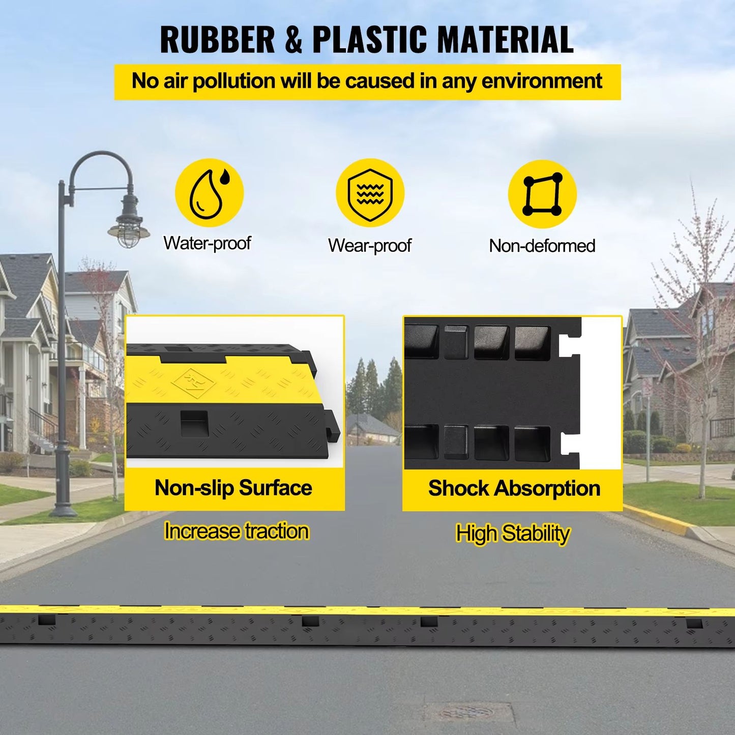 SucceBuy 2Channel Heavy Duty Cable Protector Ramp  Rubber  PVC Cord Cover With 11000LBS Load Capaci 4