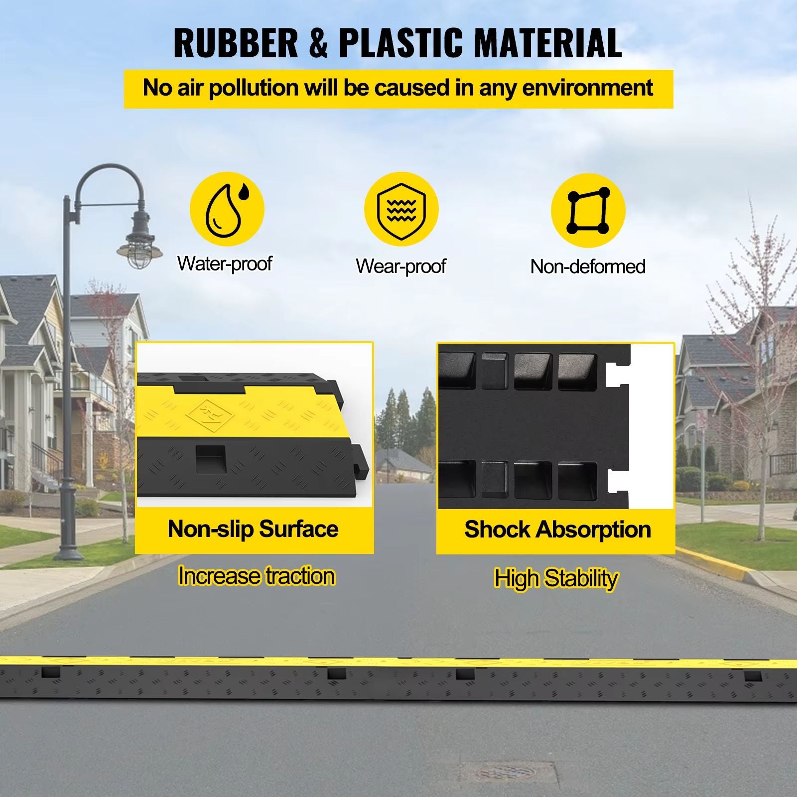 SucceBuy 2Channel Heavy Duty Cable Protector Ramp  Rubber  PVC Cord Cover With 11000LBS Load Capaci 4