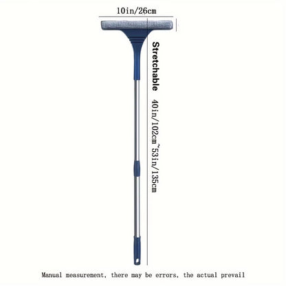2-in-1 Window Screen Cleaning Brush with Telescopic Handle and Dual-Sided Blade