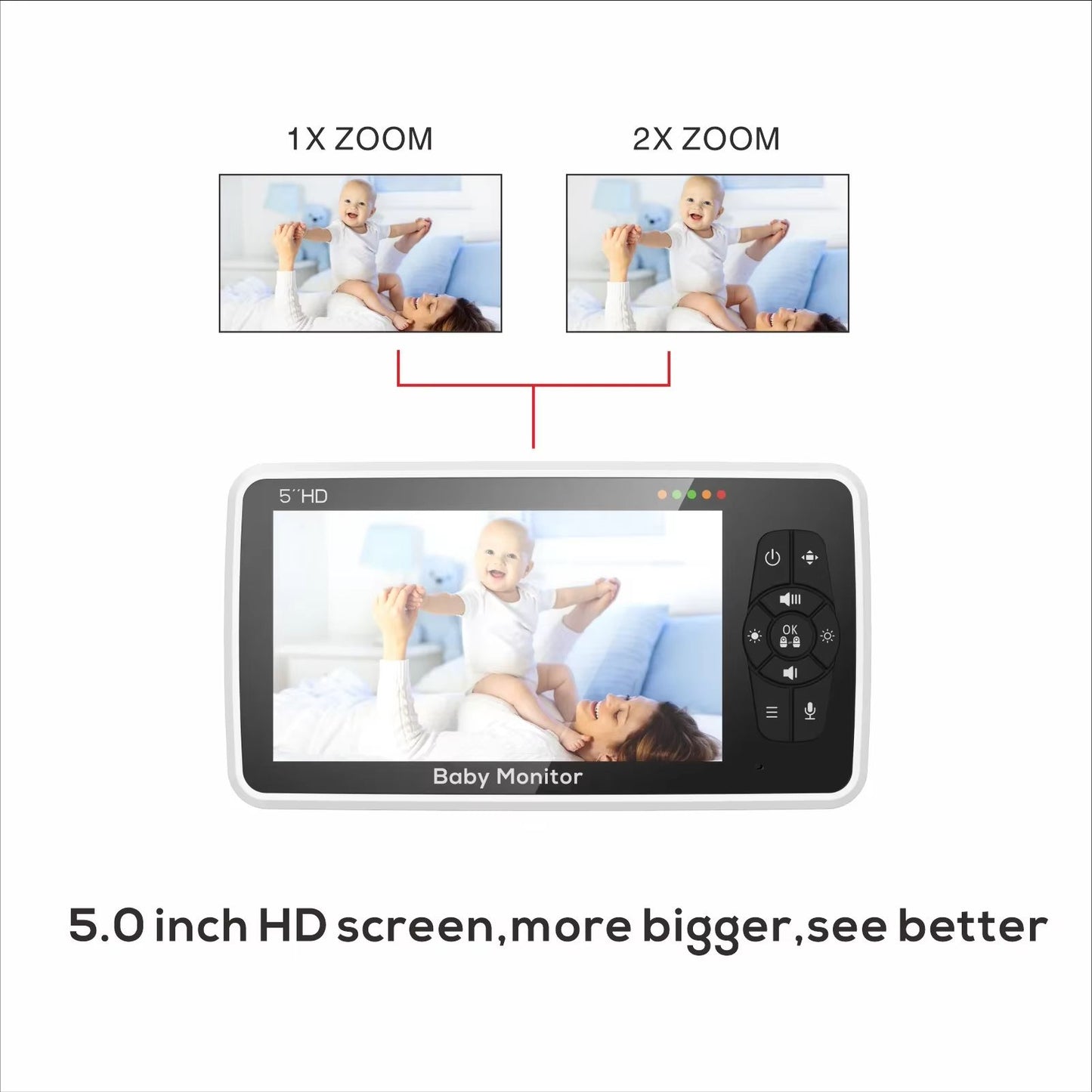 5Inch Video Baby Monitor With Camera  Audio  Long Range 22Hour Battery 4X Zoom 2Way Talk  Temperatu 2