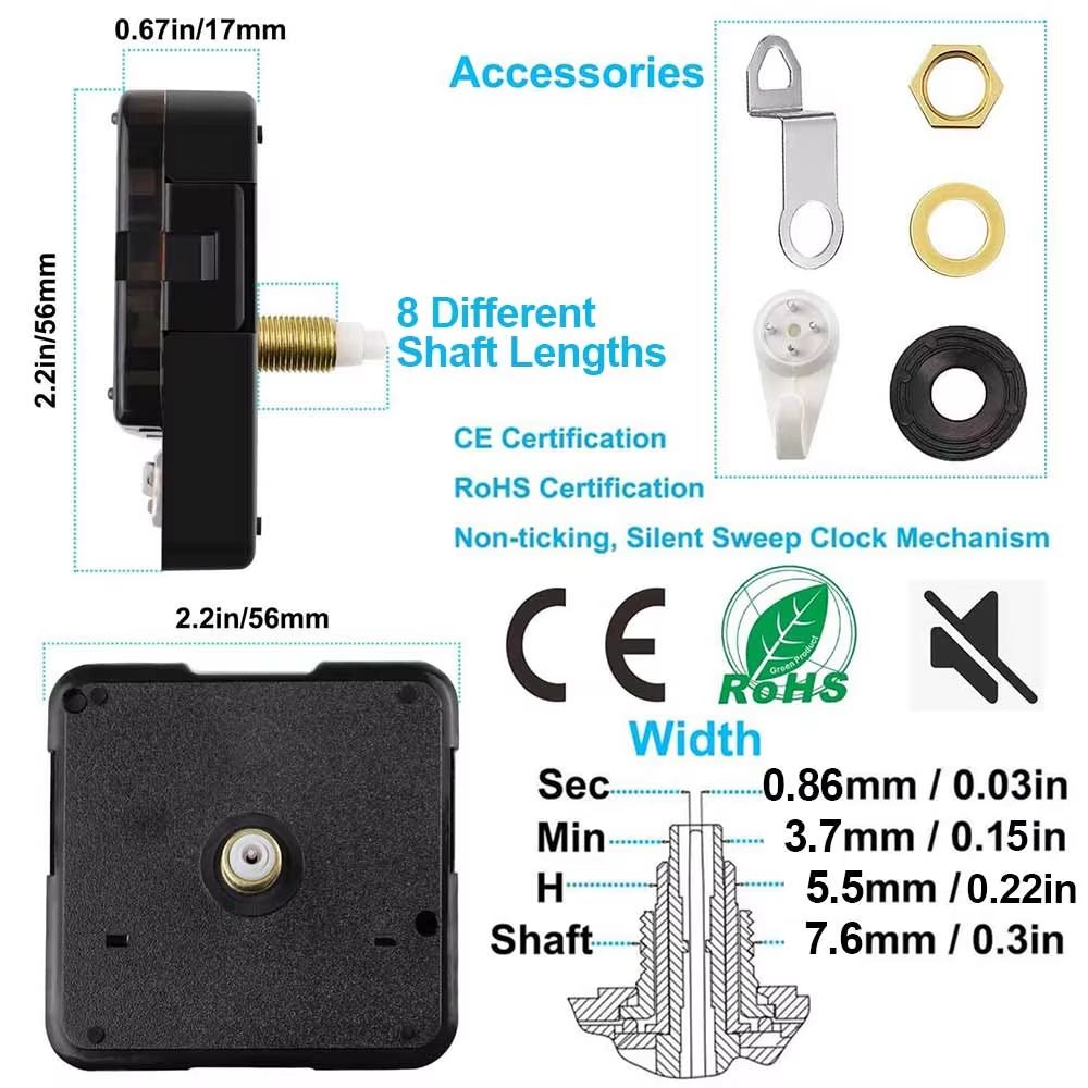 DIY Quartz Clock Movement Kit  Silent Wall Clock Mechanism With Long Shaft 2