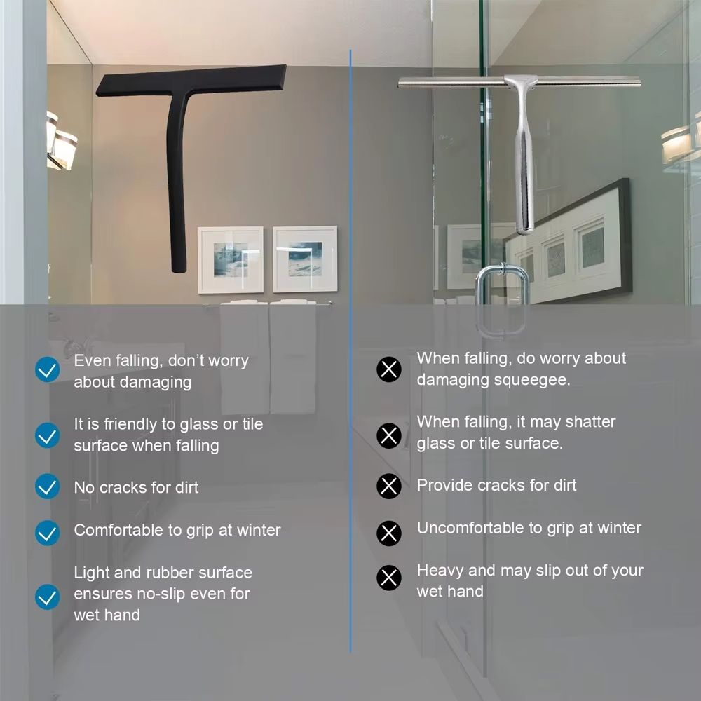 Matte Black Shower Squeegee  Silicone StreakFree Glass And Window Cleaner 1