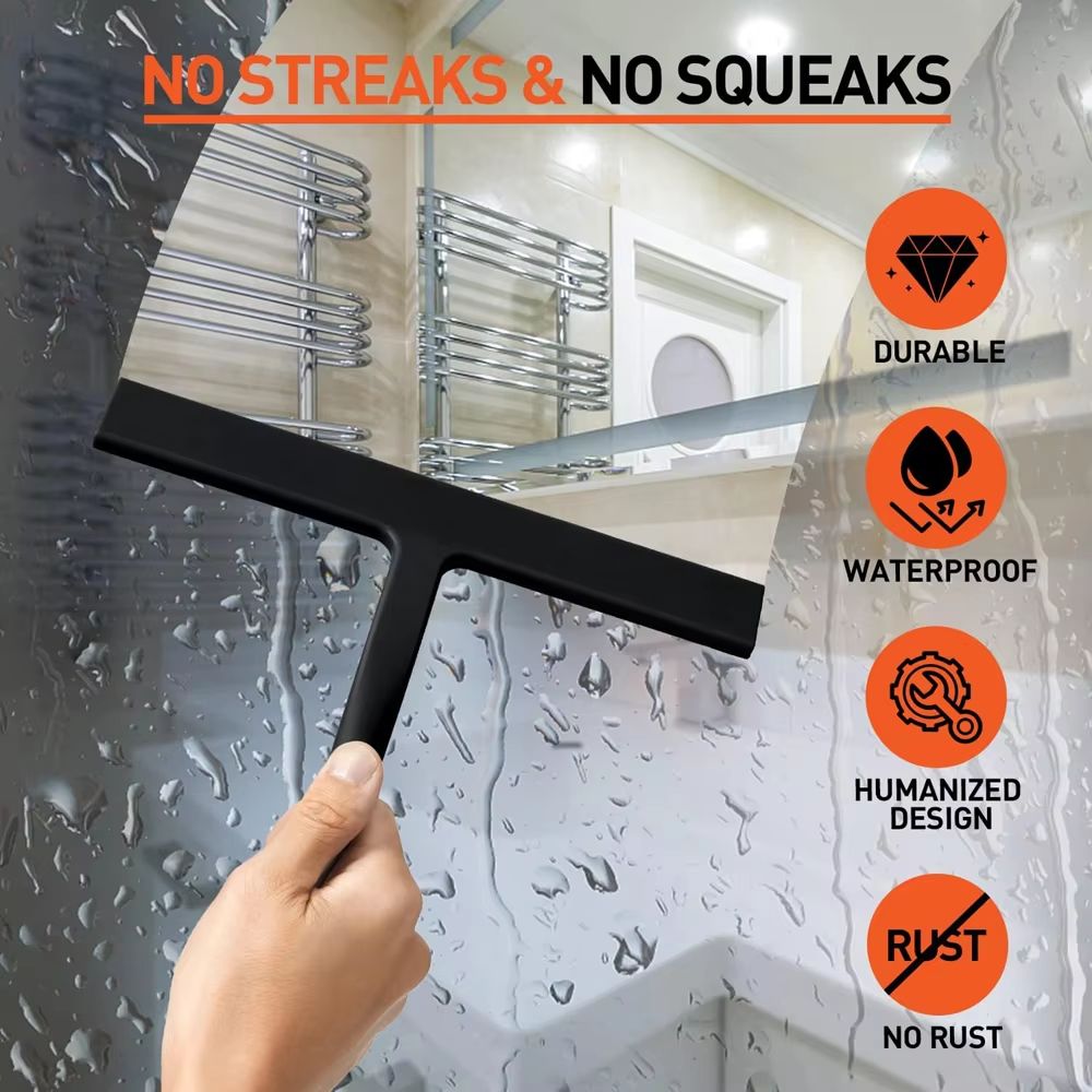 Matte Black Shower Squeegee  Silicone StreakFree Glass And Window Cleaner 3