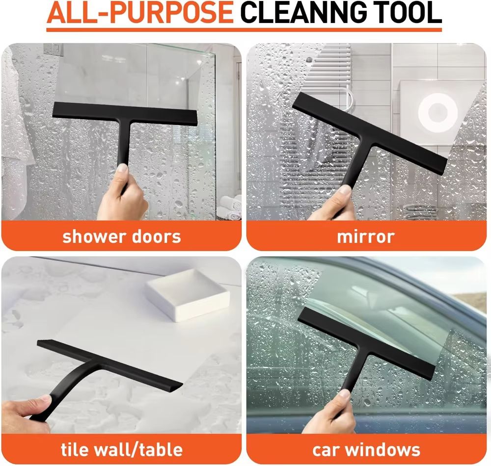 Matte Black Shower Squeegee  Silicone StreakFree Glass And Window Cleaner 4