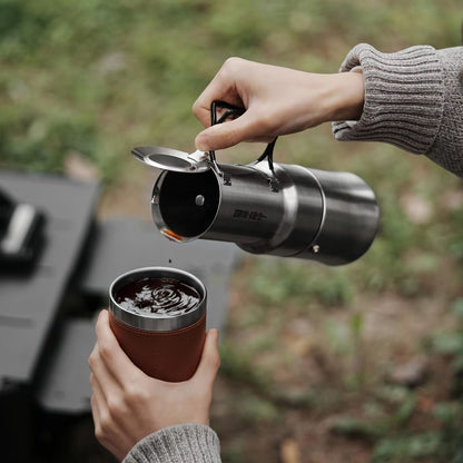 Stainless Steel Moka Pot - Portable Espresso Coffee Maker with Foldable Handle