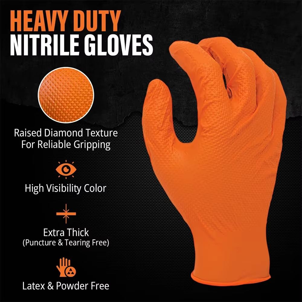 Heavy Duty Nitrile Gloves  8 Mil Extra Thick Disposable Work Gloves With Textured Grip 1