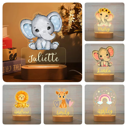Personalized Children's Night Light – Custom Name Acrylic Animal Lamp for Baby & Kids Bedroom Decoration