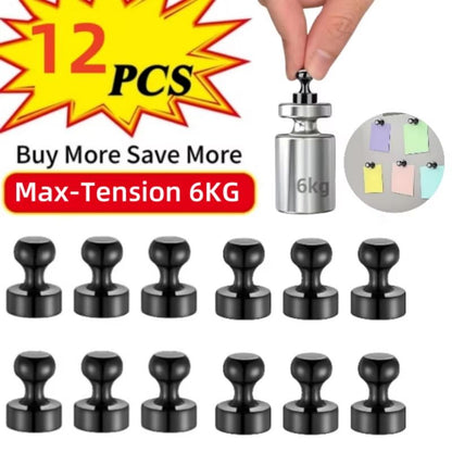 Black Neodymium Magnetic Push Pins – Extra Strong Refrigerator & Whiteboard Magnets for Office, Kitchen, and Map Display
