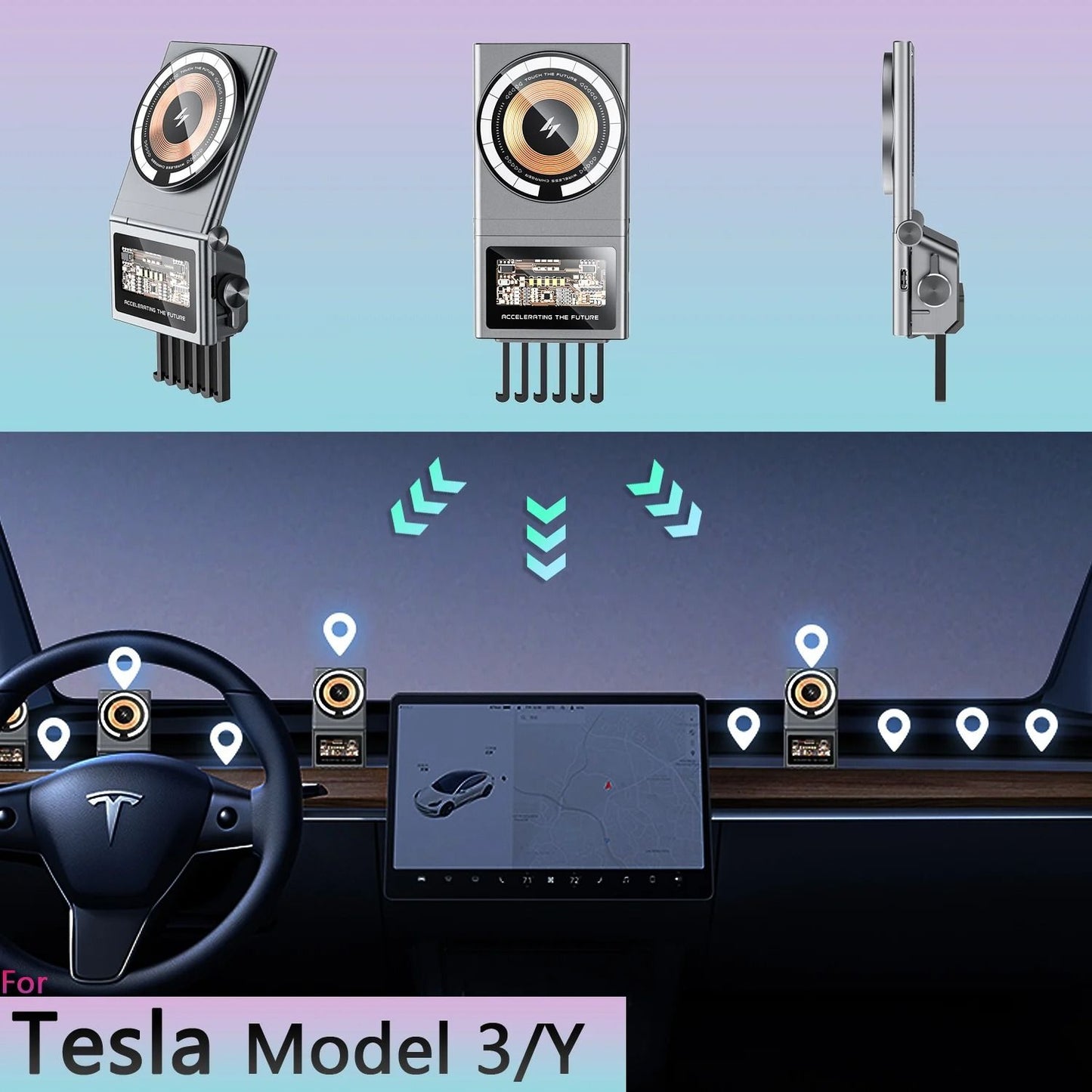 Magnetic Wireless Car Phone Holder With Fast Charging For Tesla 1