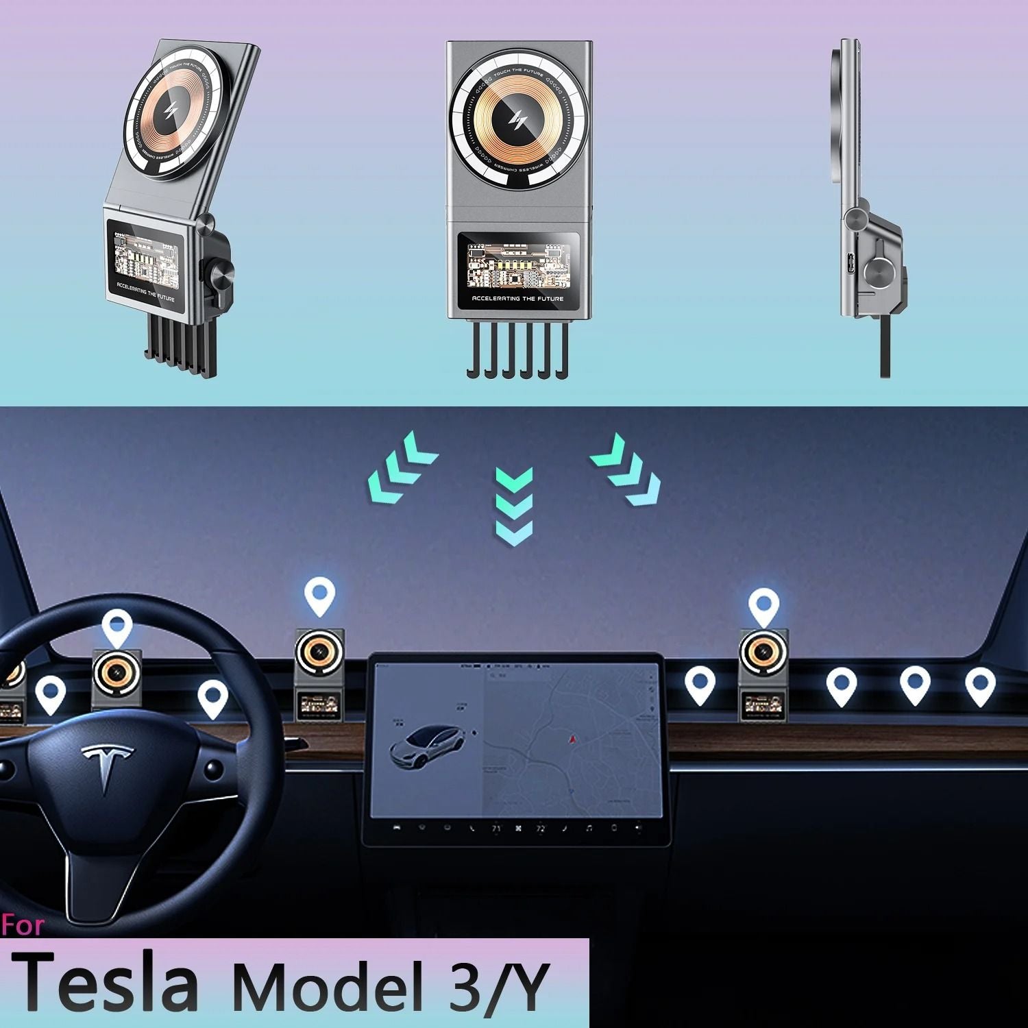 Magnetic Wireless Car Phone Holder With Fast Charging For Tesla 1