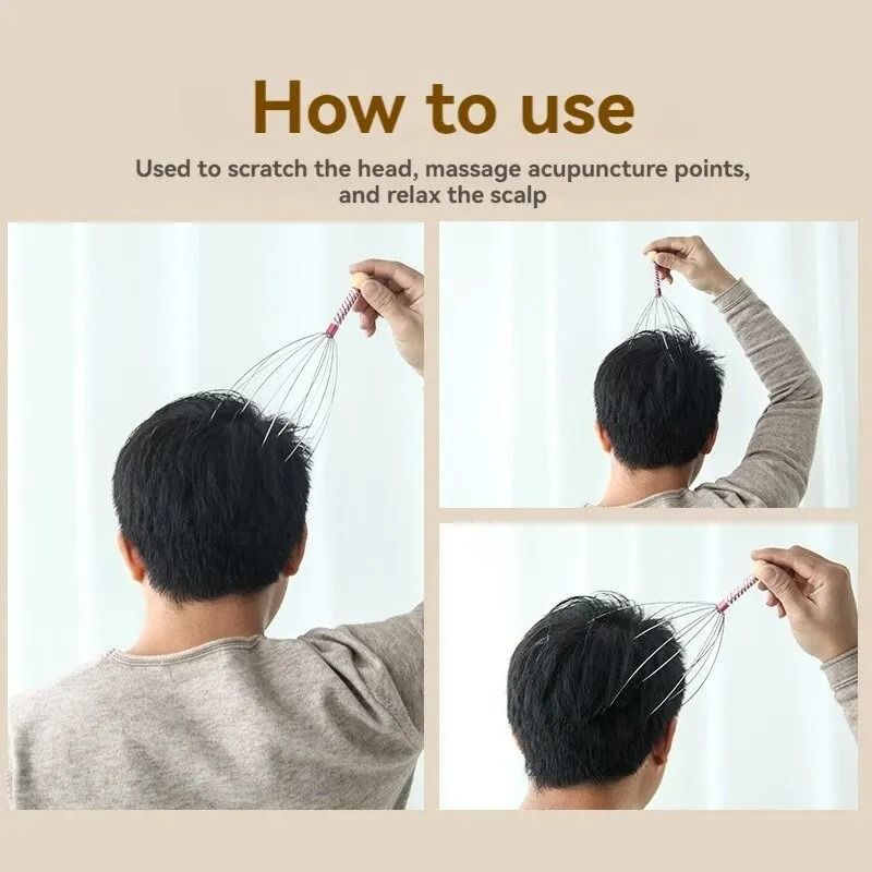 Octopus Head Massager Stainless Steel Engraved Relaxer For Scalp 2