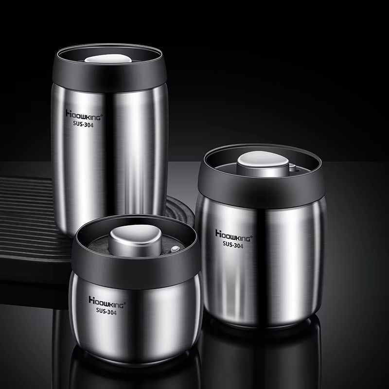 AeroSeal Stainless Steel Coffee Bean Canister – Vacuum Sealed Food Storage Jar