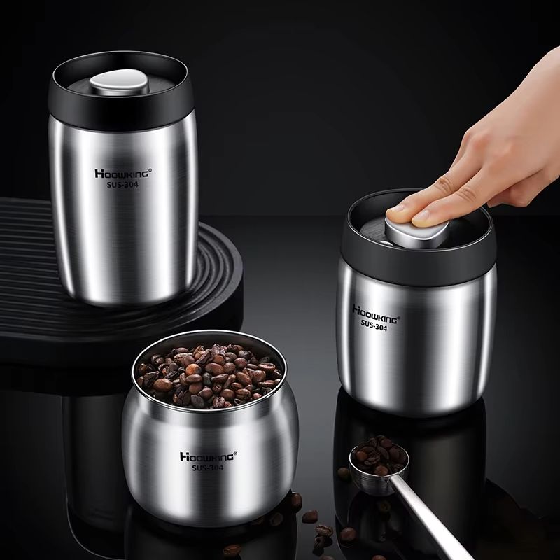 AeroSeal Stainless Steel Coffee Bean Canister  Vacuum Sealed Food Storage Jar 1