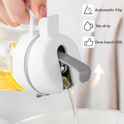 PurePour Glass Olive Oil Dispenser Bottle  Auto Flip Leakproof Kitchen Container 1