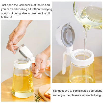 PurePour Glass Olive Oil Dispenser Bottle  Auto Flip Leakproof Kitchen Container 4
