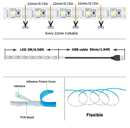 GlowFlex USB LED Strip Lights  2835 White And Warm White Lighting Tape For Home And TV Backlight 1
