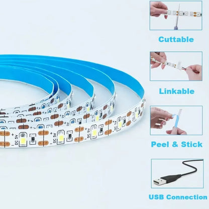 GlowFlex USB LED Strip Lights  2835 White And Warm White Lighting Tape For Home And TV Backlight 2
