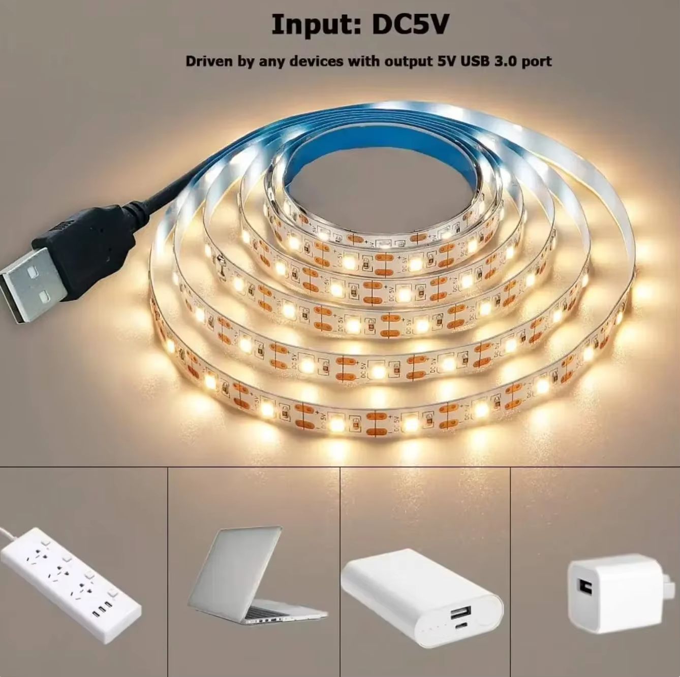 GlowFlex USB LED Strip Lights  2835 White And Warm White Lighting Tape For Home And TV Backlight 3