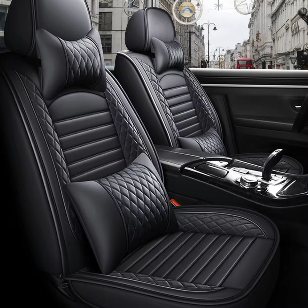 LuxRide PU Leather Car Seat Covers  Universal 5Seat Full Set For Sedans And SUVs 5