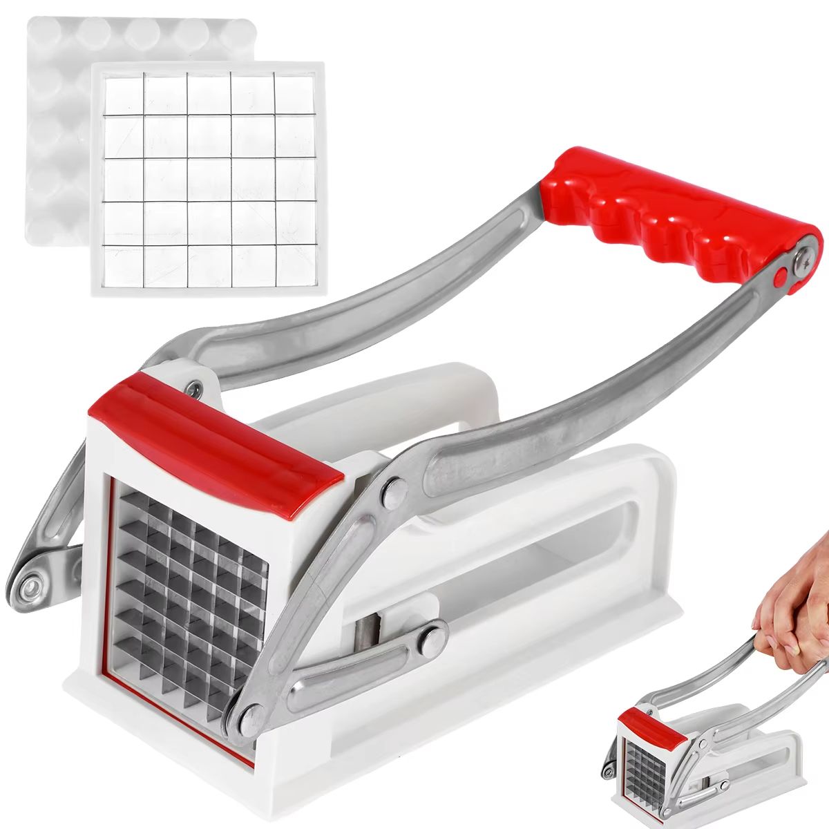 QuickSlice Stainless Steel French Fry Cutter – Manual Potato Chipper and Vegetable Slicer with Interchangeable Blades
