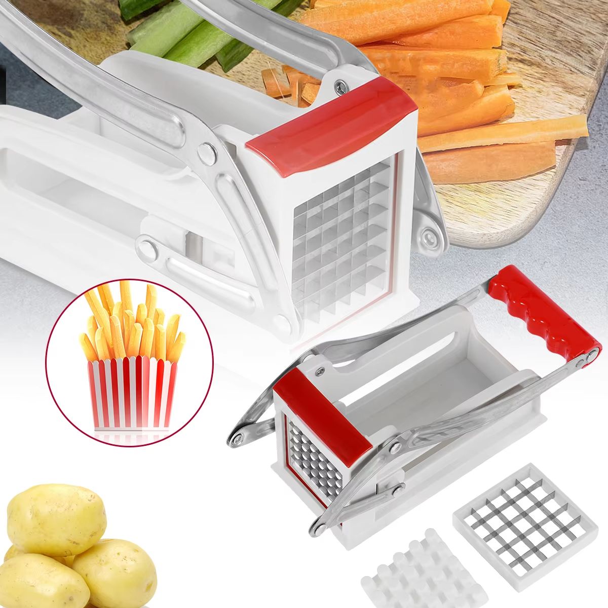 QuickSlice Stainless Steel French Fry Cutter  Manual Potato Chipper And Vegetable Slicer With Inter 1