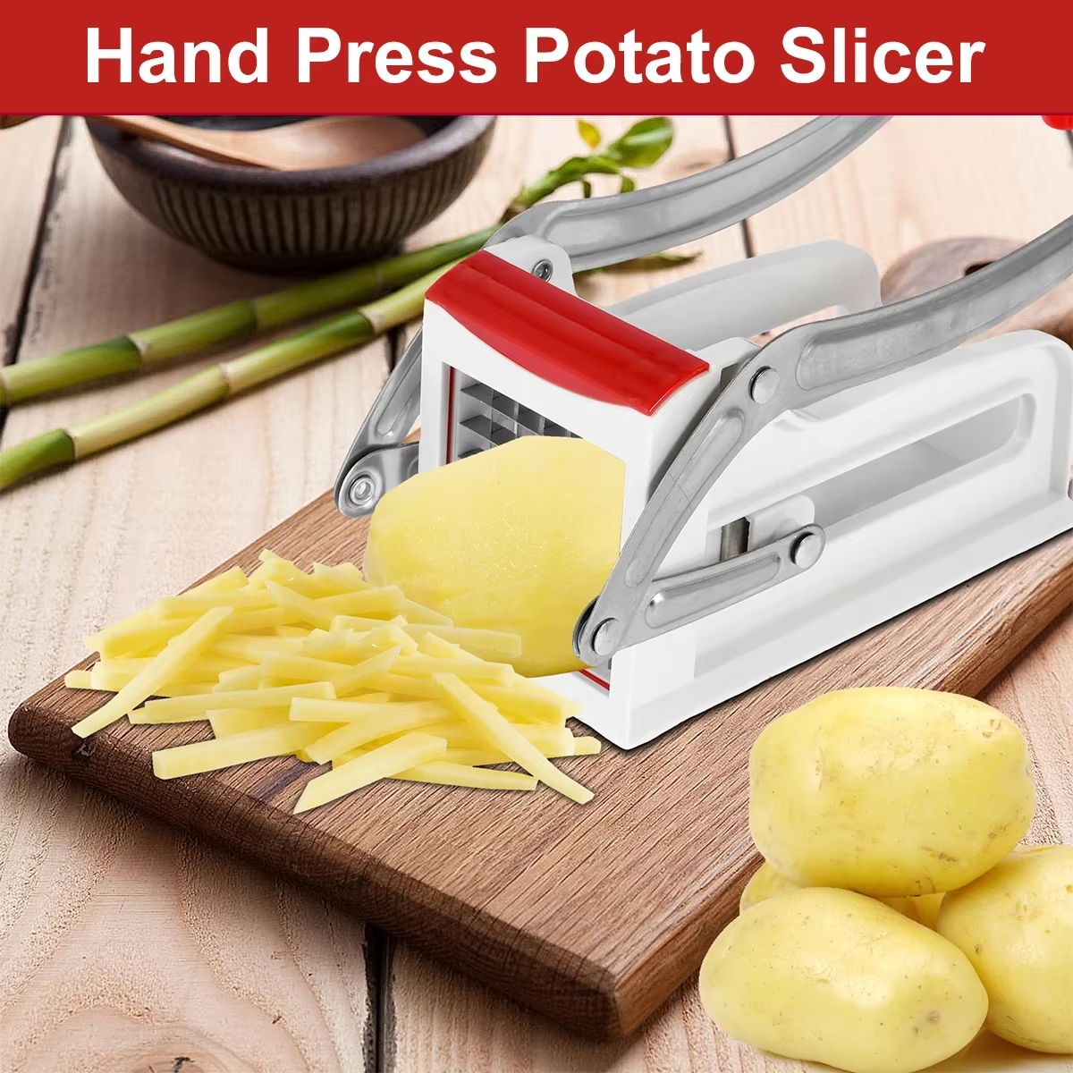 QuickSlice Stainless Steel French Fry Cutter  Manual Potato Chipper And Vegetable Slicer With Inter 2
