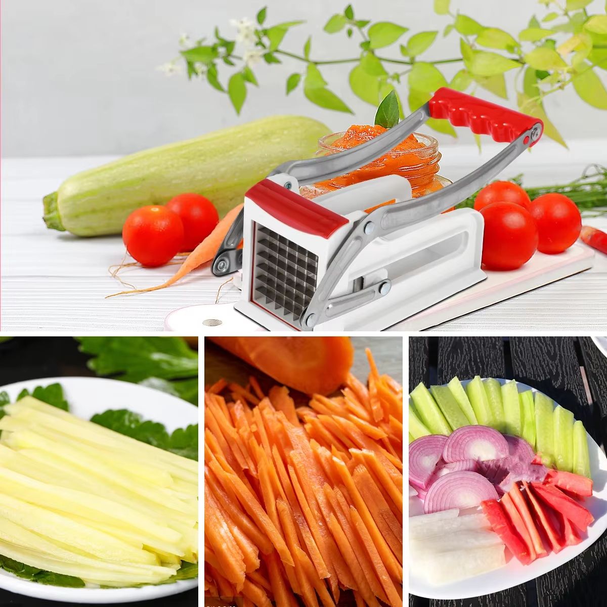 QuickSlice Stainless Steel French Fry Cutter  Manual Potato Chipper And Vegetable Slicer With Inter 4